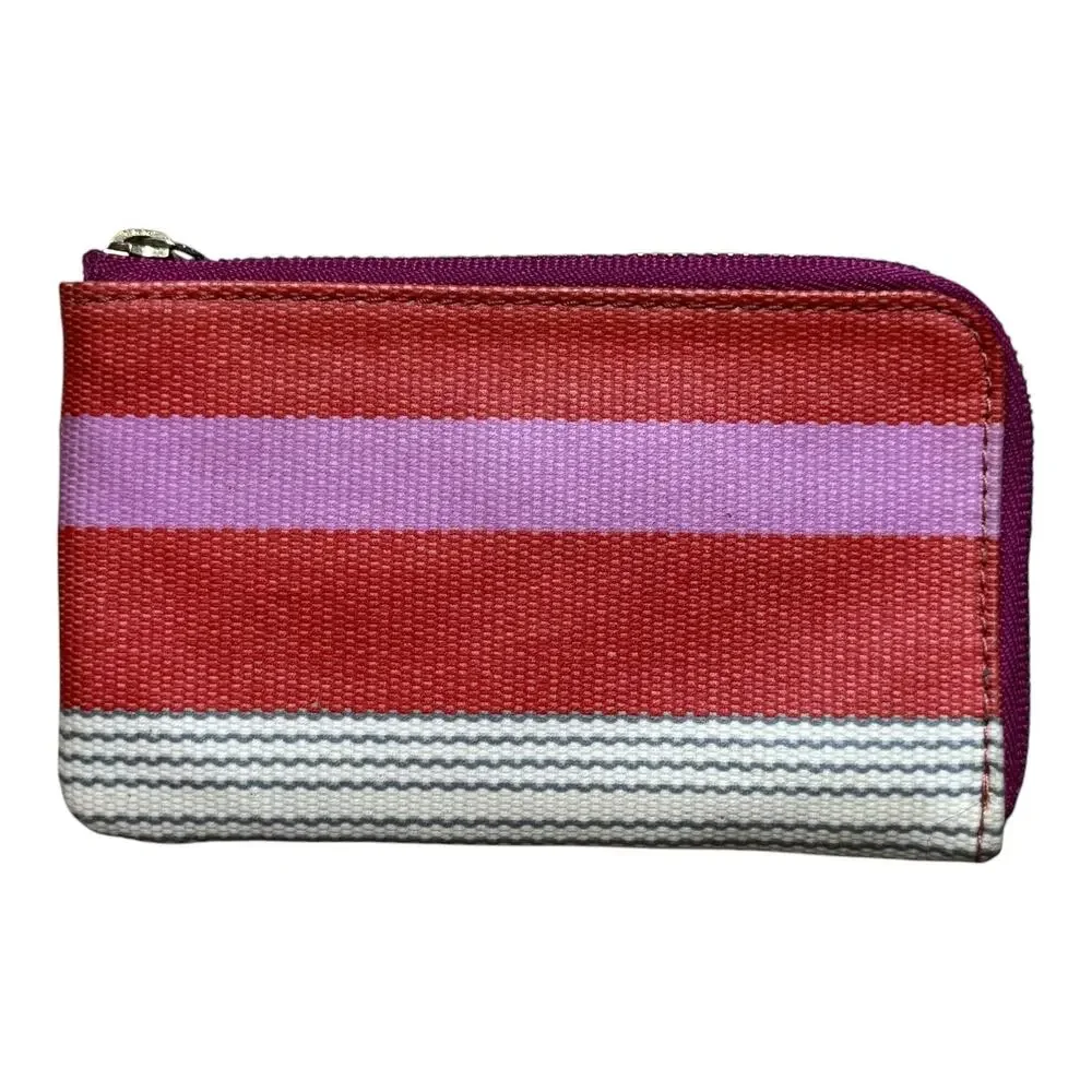 Fossil Coated Canvas Zip Wallet Coin Purse Clutch Pink Purple Cream Gray Stripe
